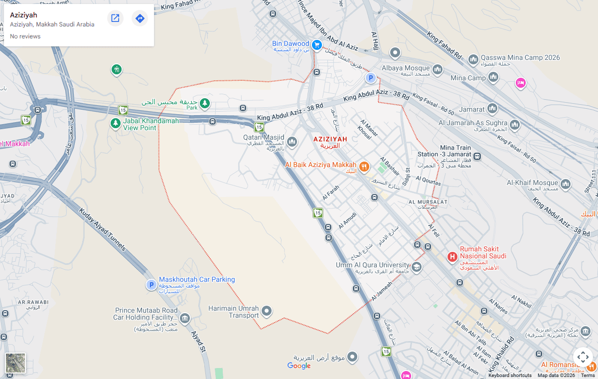 Google Maps screenshot showing Aziziyah in Makkah